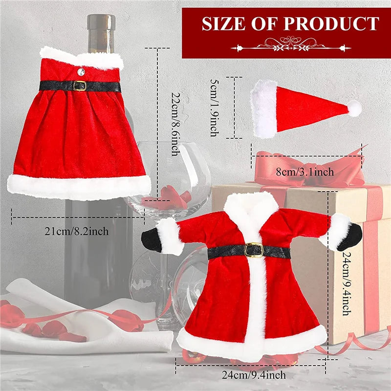 Christmas Wine Bottle Decoration Set – Gold Velvet Dress Bottle Sleeve