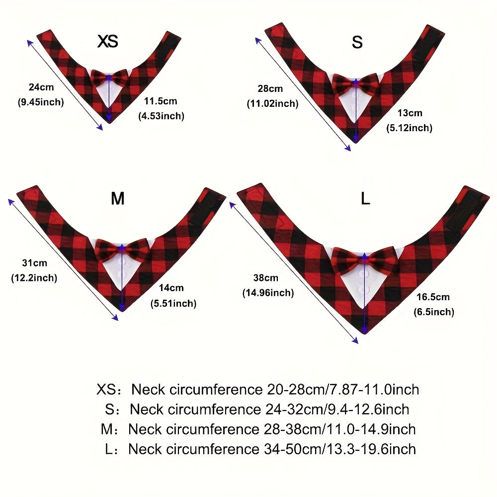All-Season Dog Scarf with Bow Tie - Red & Black Plaid Winter Snow Pattern, Magic Tape Closure for Small/Medium/Large Dogs, Cute Pet Apparel for Christmas & New Year Gifts, Year-Round Wearable Accessory