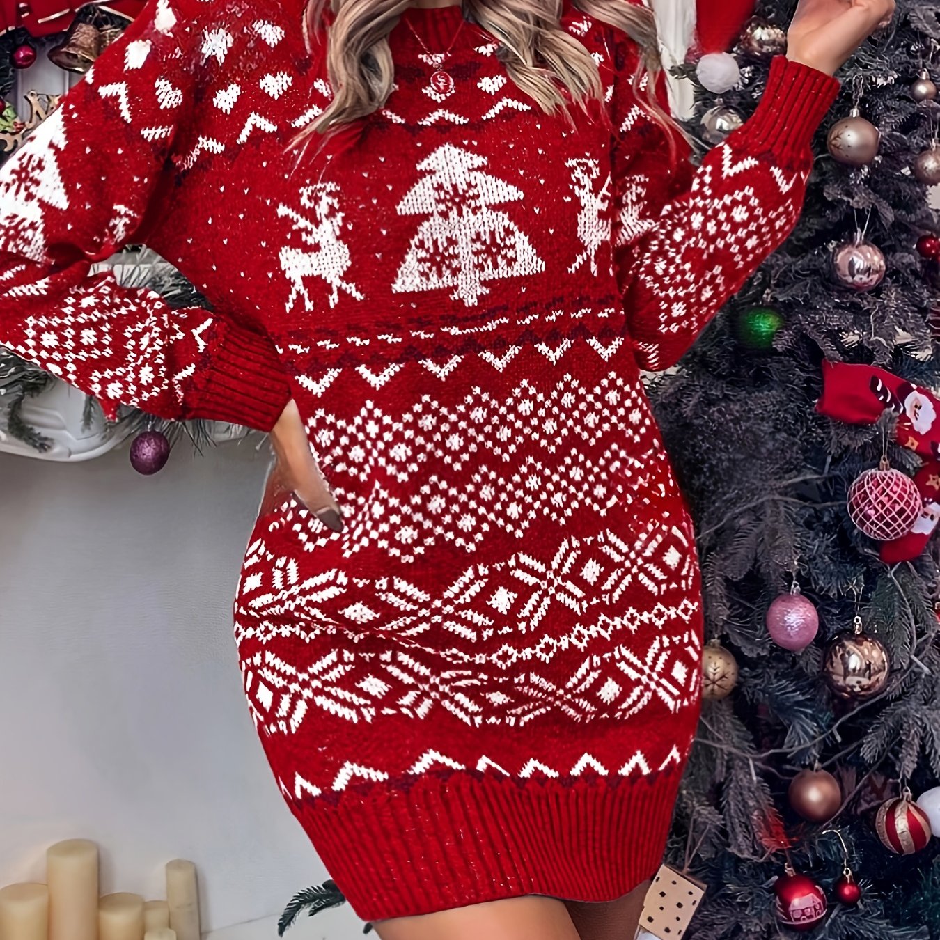Women'S Sweater Dress with Long Sleeves for Autumn And Winter, Perfect for Christmas.