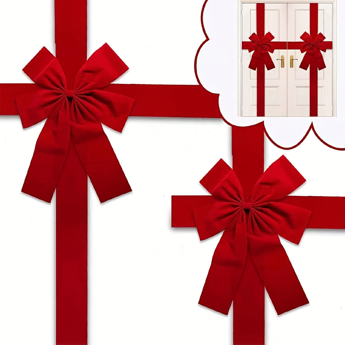 Set of 2 Large Decorative Bows for Door Hanging - Stylish Red Bow for Valentine'S Day, Christmas, New Year, And Celebrations - Ideal for Weddings And Anniversaries - Great Gift, Wreaths for Entrance, Manual Assembly Version