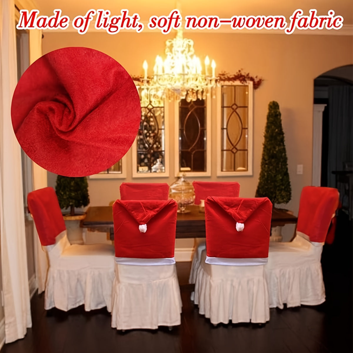 [Festive Red Chair Covers] 4pcs Festive Red Chair Covers with Santa Hat Design - Polyester, Hand Wash Only, Perfect for Christmas Dining & Living Room Decor, Adds Holiday Cheer to Your Table Setting, Christmas Decorations, Ch