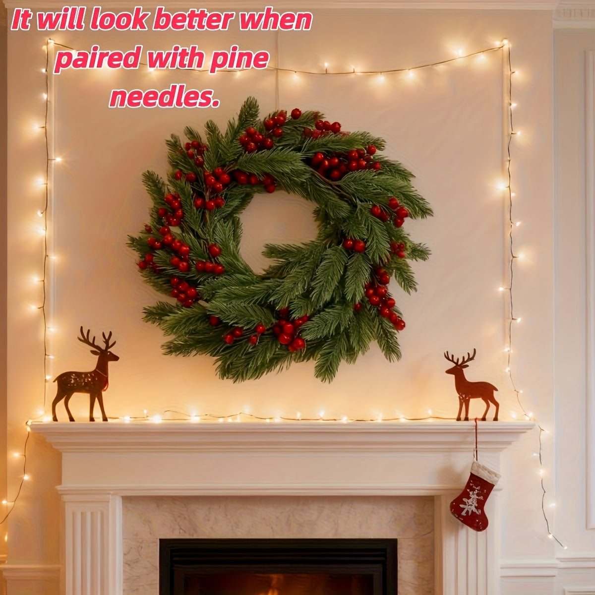 Artificial Red Berry Branches (20 pcs) – Holiday Greenery for Wreaths & Home Décor