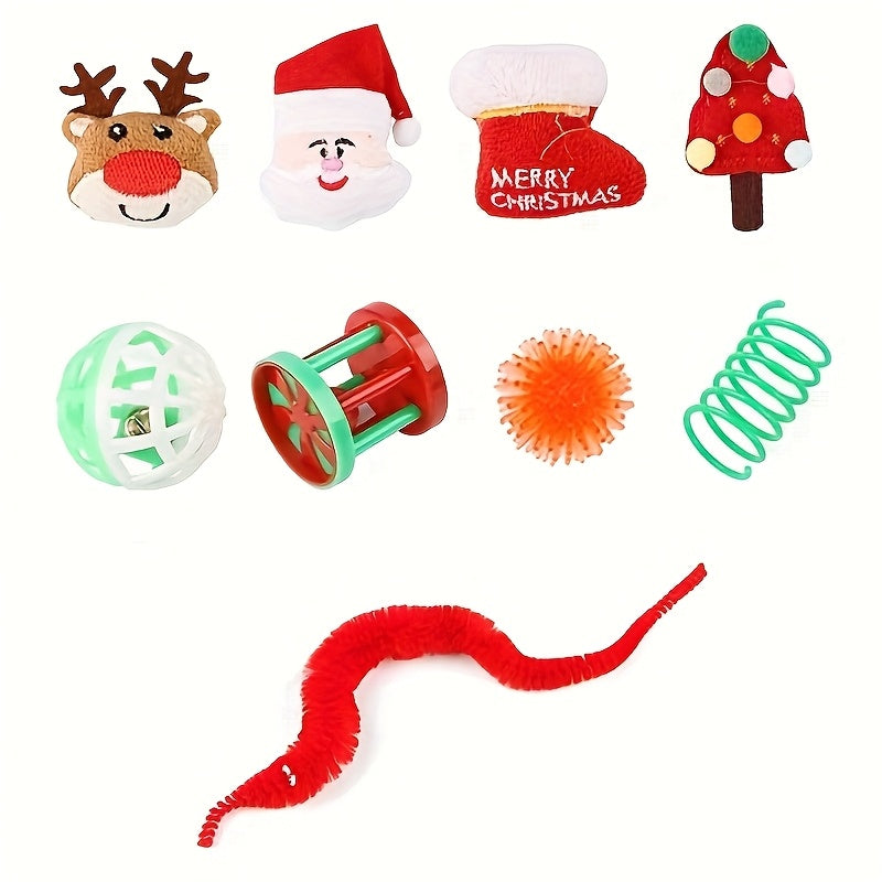 Christmas Cat Toy Set (20–24 pcs) – Interactive Tunnel, Plush Toys & Teaser Stick