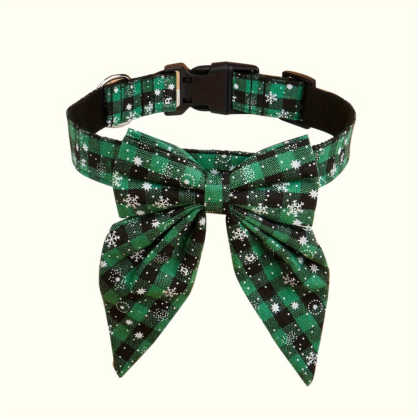 [Christmas Bowtie Collar] Festive MiTOOE Christmas Bowtie Collar for Medium & Large Dogs - Red & Black Plaid with Snowflake Design, Durable Polyester, Perfect for Holiday Celebrations, Dog Christmas Clothes