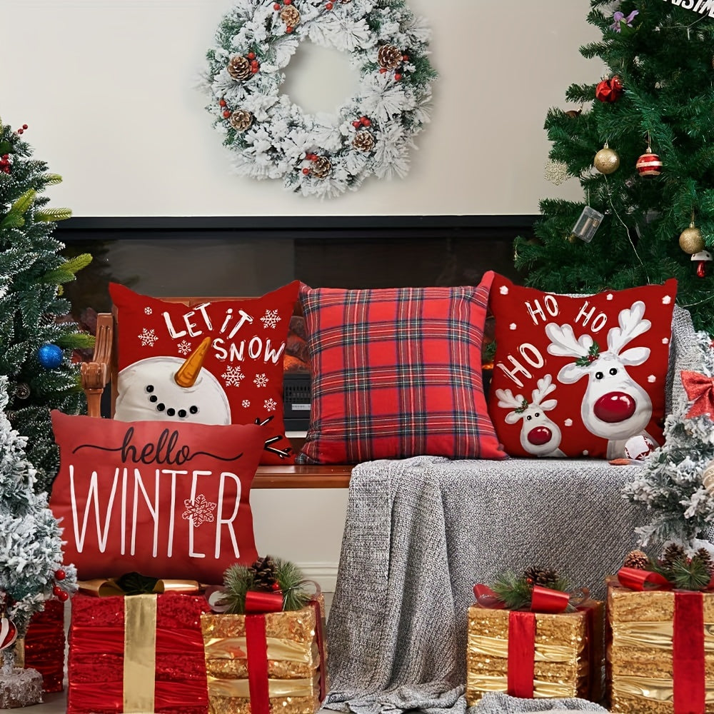 Christmas Pillowcase Set (4 pcs) – Festive Red Holiday Prints with Zipper