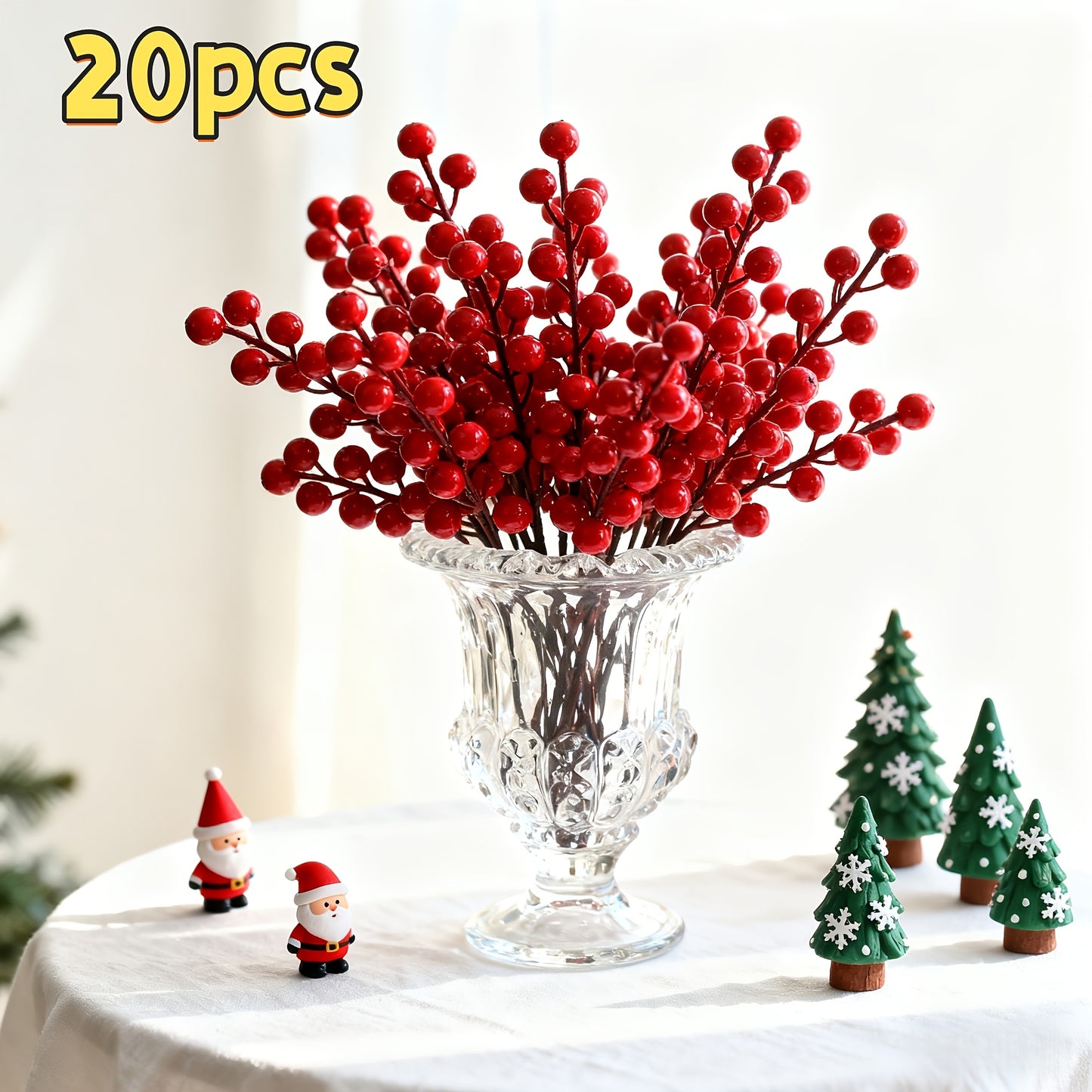 20pcs Artificial Red Berries Set/8-Inch Christmas Greenery/Red Berry Branches/Autumn Floral Arrangements/Holiday Maple Leaf Wreaths for Home Decor/Suitable for Thanksgiving, Halloween, Christmas Craft Wreaths