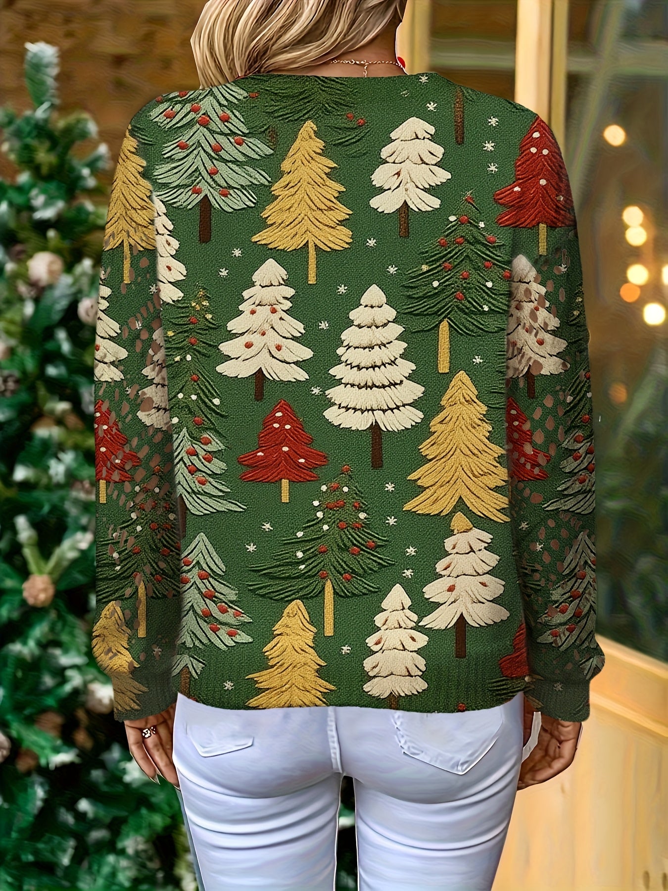 Cat Ear Directional Women'S Elegant V-Neck Christmas 3D Pullover | All Over Print, Fall/Winter Season