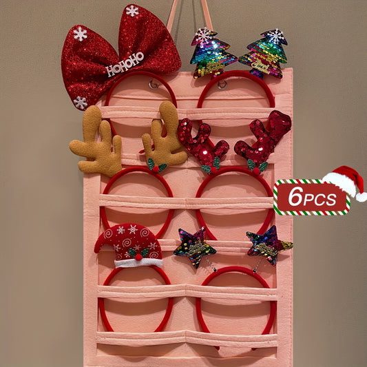 6pcs Women's Fashion Elegant Cute Christmas Hair Accessories, Sparkly Reindeer Antler Bow Headband, Christmas Decor, Party Cosplay, Women's Hair Ornaments, Christmas Gift, Christmas Decorations, Holiday Party Accessories, Spa