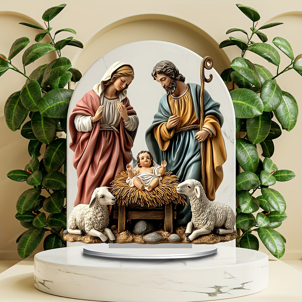Christmas Miracle Advent Scene – Acrylic Nativity Ornaments with Holy Family Design