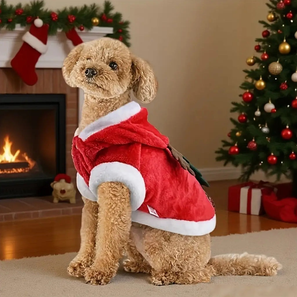 Christmas Dog Costume - Santa Claus & Reindeer Style Winter Hoodies with Buttons | Warm Knit Vests, Pet Cold-Weather Sweater Coats, Onesies for Party Role-Playing Suitable for Small and Medium Dogs & Cats