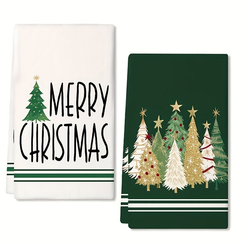 Christmas Tree Towels (2-Pack) – Super Absorbent Microfiber, Festive Red & White