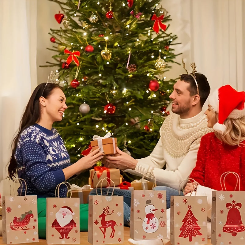 Festive Christmas Paper Gift Bags – Set of 6 Holiday Designsties, and Holidays - Two Sizes Available