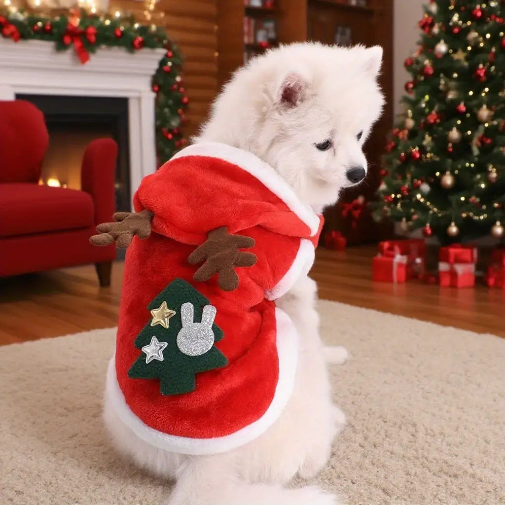 Christmas Dog Costume - Santa Claus & Reindeer Style Winter Hoodies with Buttons | Warm Knit Vests, Pet Cold-Weather Sweater Coats, Onesies for Party Role-Playing Suitable for Small and Medium Dogs & Cats