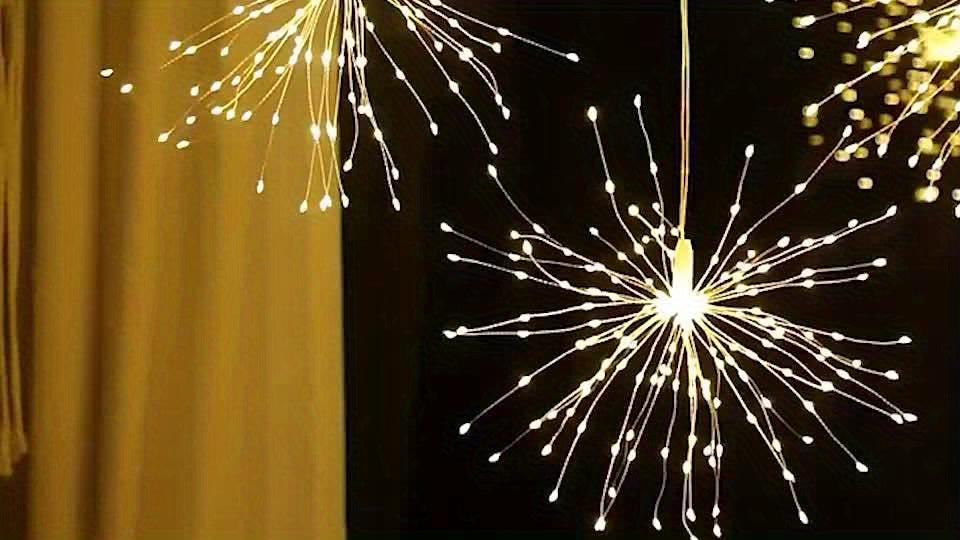 4/5pcs Hanging Solar Powered Outdoor Firework Lights, 240/360/450 LED Sparkling Starburst Sphere Lights, Warm White/Multicolor/White, 8 Modes Copper Wire Fairy Lights For Patio, Umbrella, Eave, Garden, Tree, Tent, Christmas,