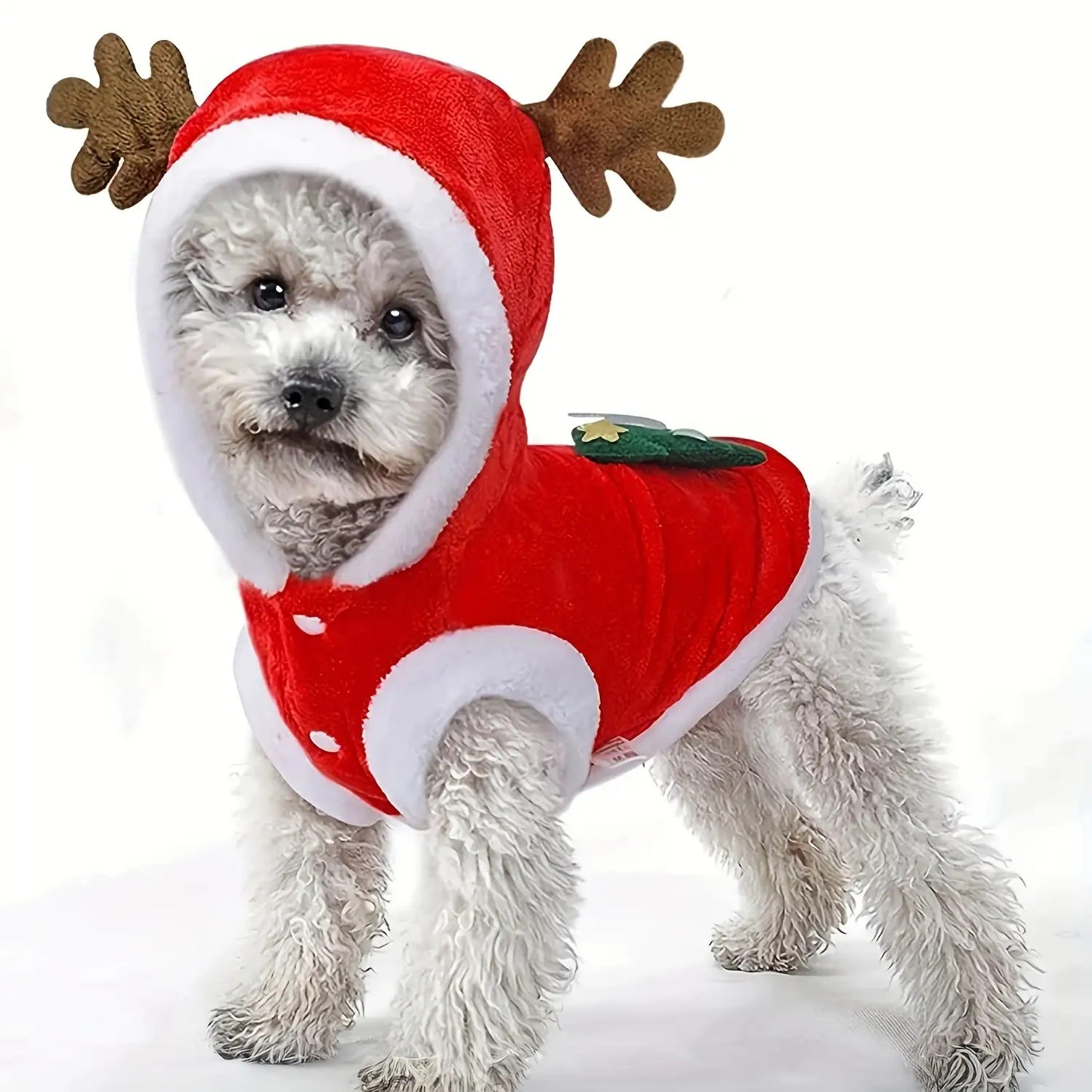 Christmas Dog Costume - Santa Claus & Reindeer Style Winter Hoodies with Buttons | Warm Knit Vests, Pet Cold-Weather Sweater Coats, Onesies for Party Role-Playing Suitable for Small and Medium Dogs & Cats