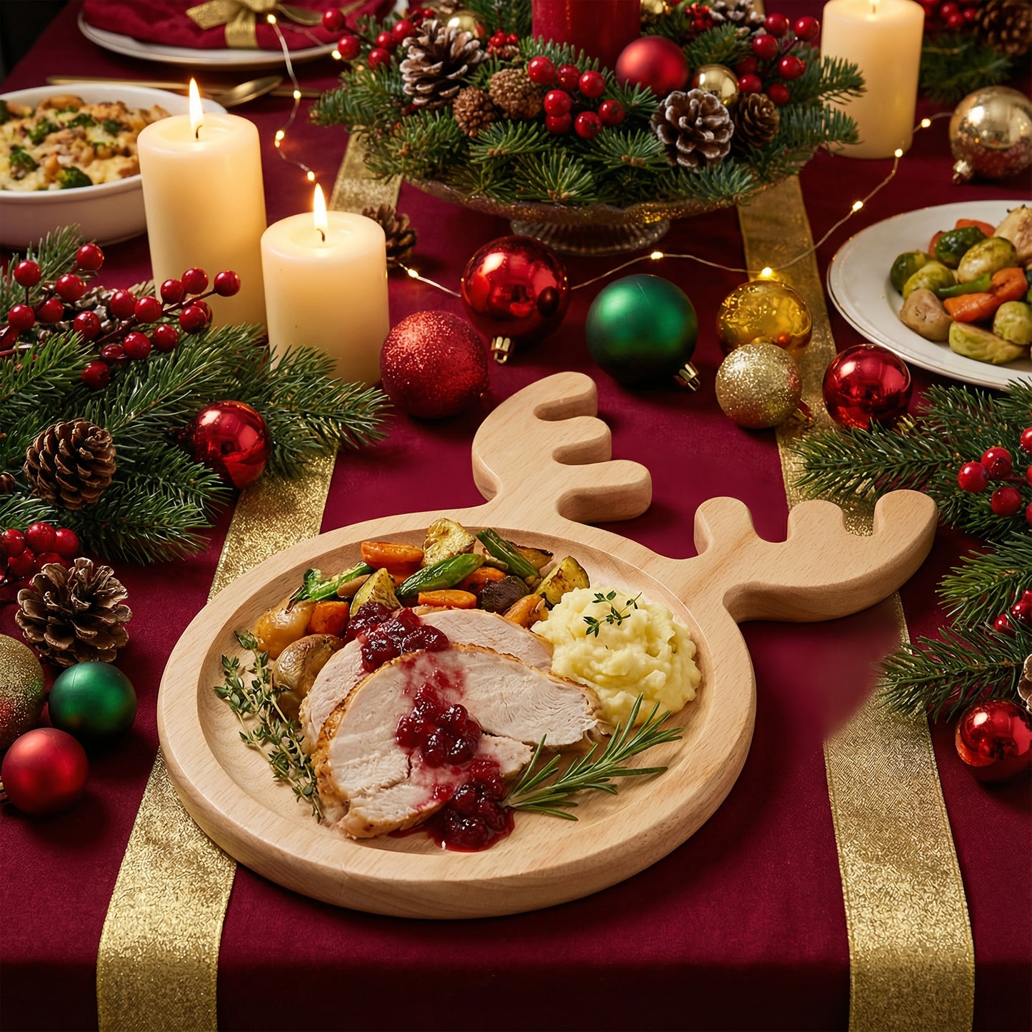 Christmas Wooden Snack Plates - Reindeer & Christmas Tree Shapes for Holiday Celebrations, Gatherings & Multi - Occasions