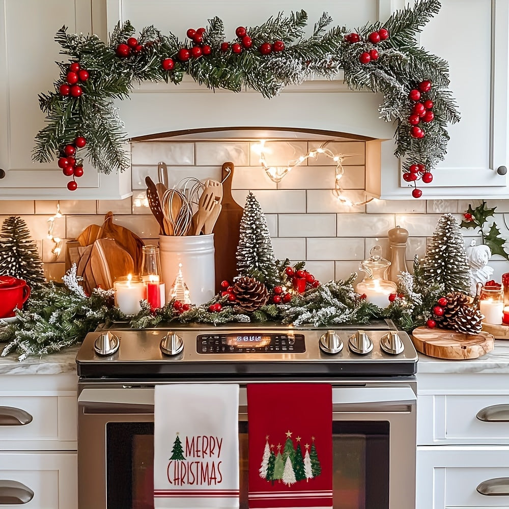 Christmas Tree Towels (2-Pack) – Super Absorbent Microfiber, Festive Red & White