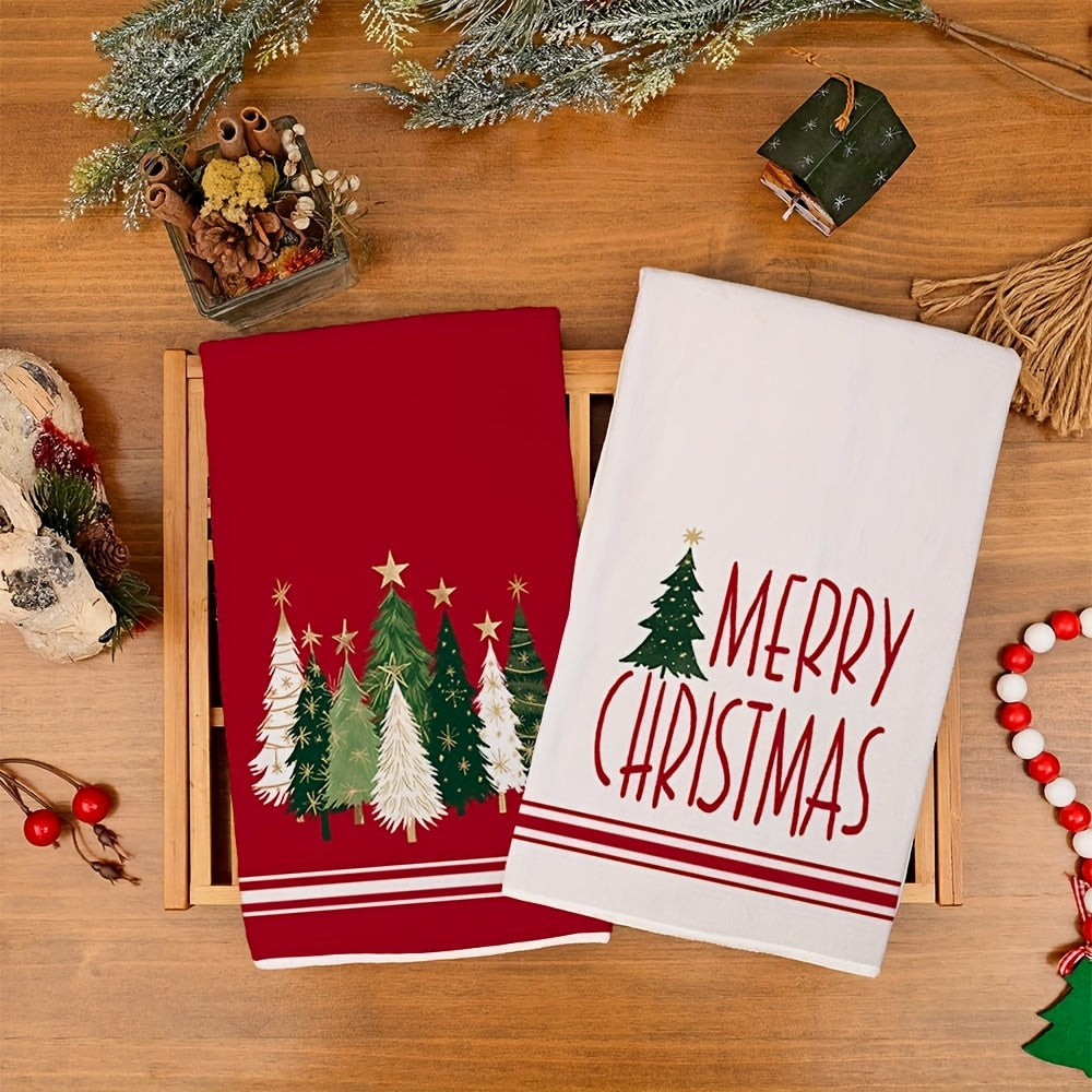 [2-Pack Christmas Tree Towels] 2-Pack Christmas Tree Towels - Super Absorbent Microfiber, Festive Red & White Design with Snowflakes, Odorless Fabric, Perfect for Home Decor, Hand Towels for Christmas