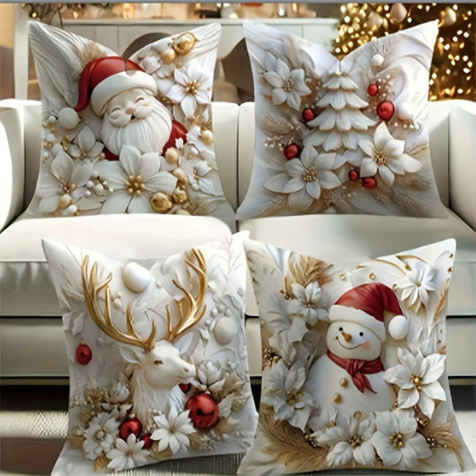 Christmas Pillowcase Set (4 pcs) – Festive Holiday Prints with Zipper