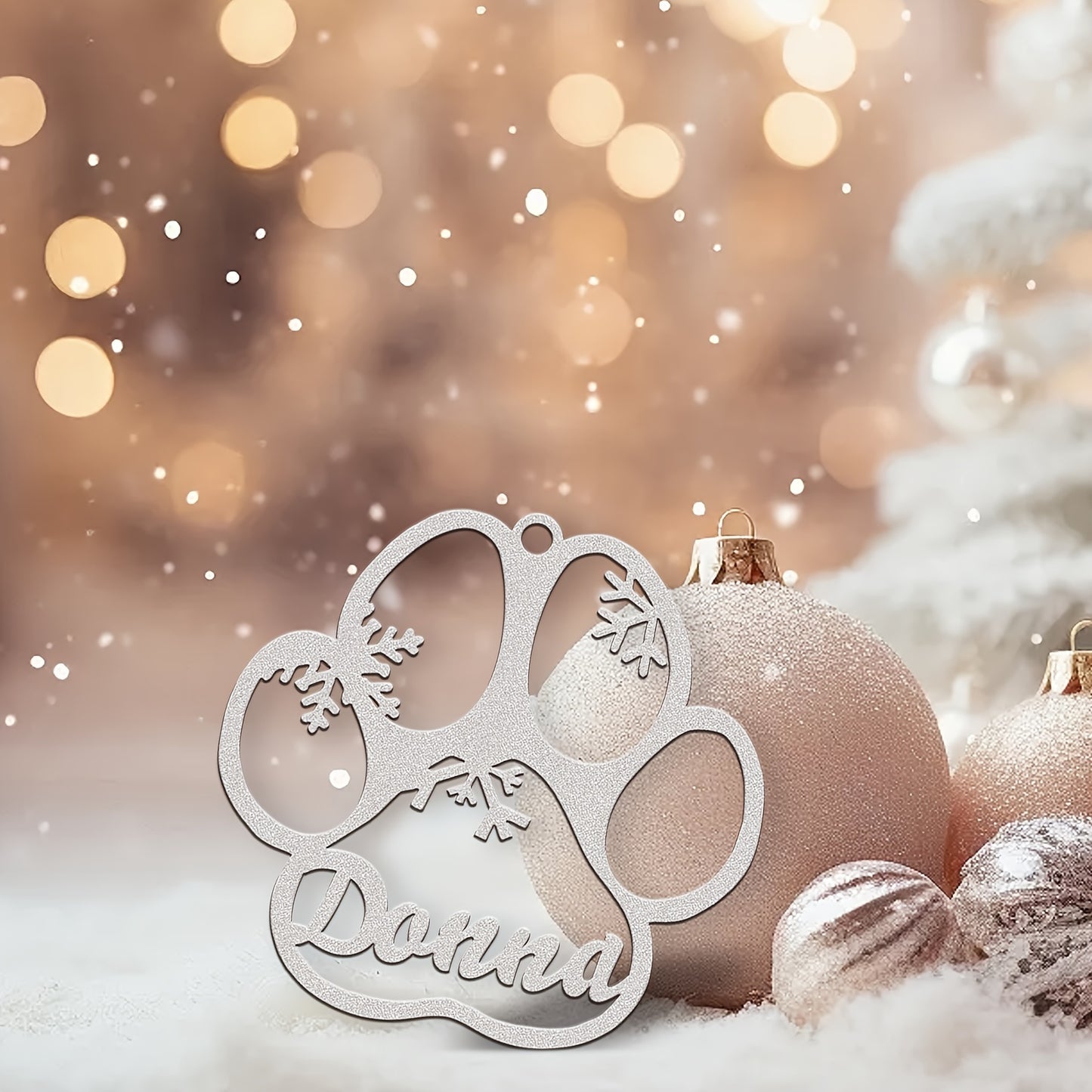 Personalized Christmas Ornament – Snowflake & Paw Print Wooden Keepsake