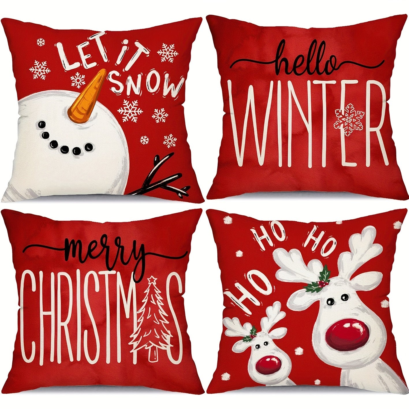 Christmas Pillowcase Set (4 pcs) – Festive Red Holiday Prints with Zipper