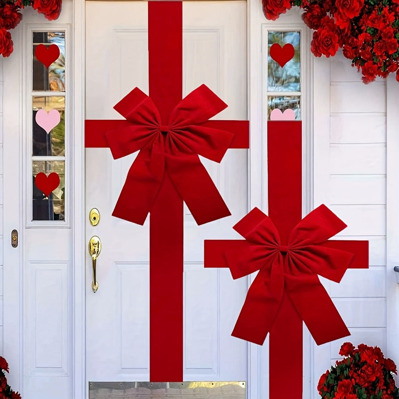 Set of 2 Large Decorative Bows for Door Hanging - Stylish Red Bow for Valentine'S Day, Christmas, New Year, And Celebrations - Ideal for Weddings And Anniversaries - Great Gift, Wreaths for Entrance, Manual Assembly Version