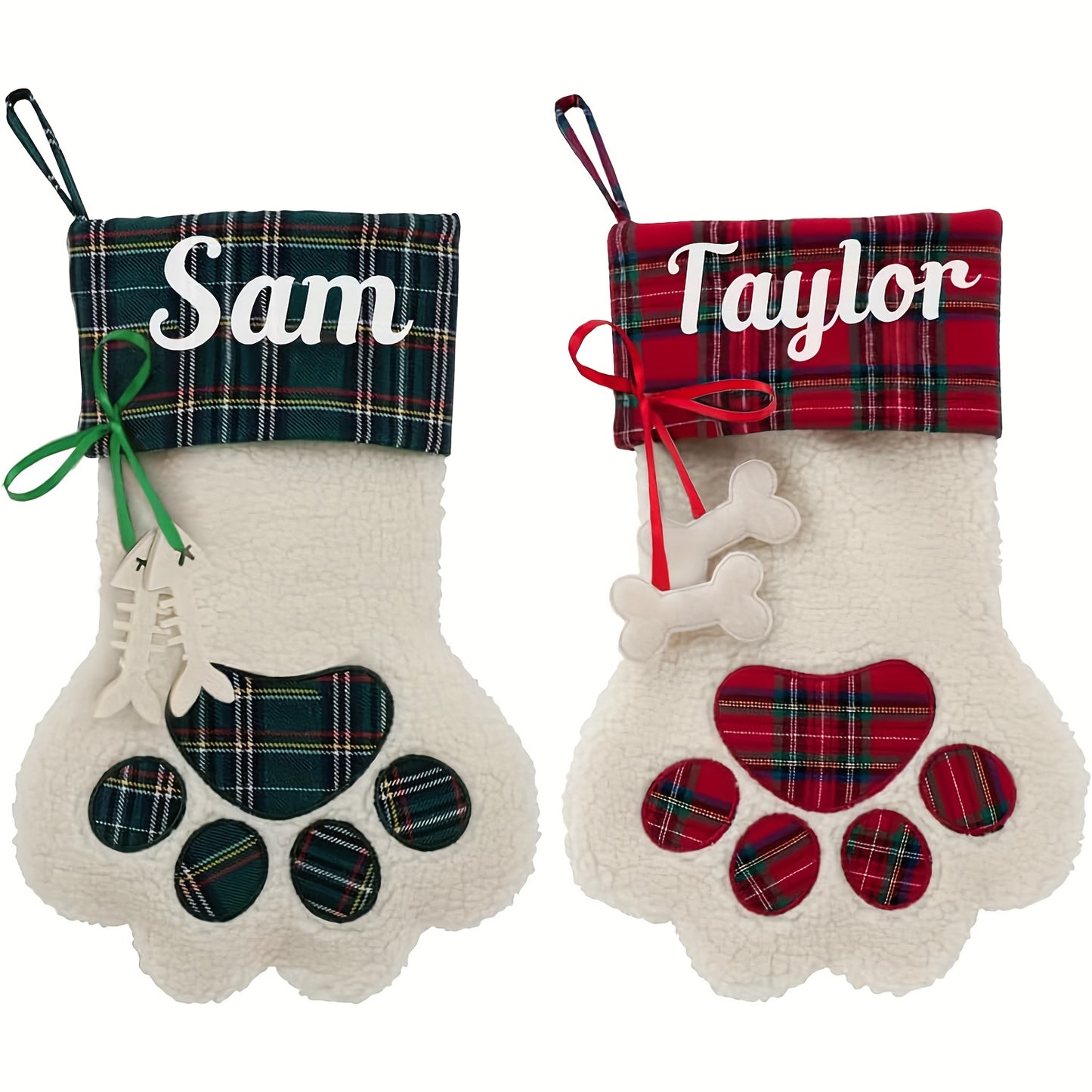 Personalized Christmas Stocking with Name – Santa & Paw Print Holiday Stocking