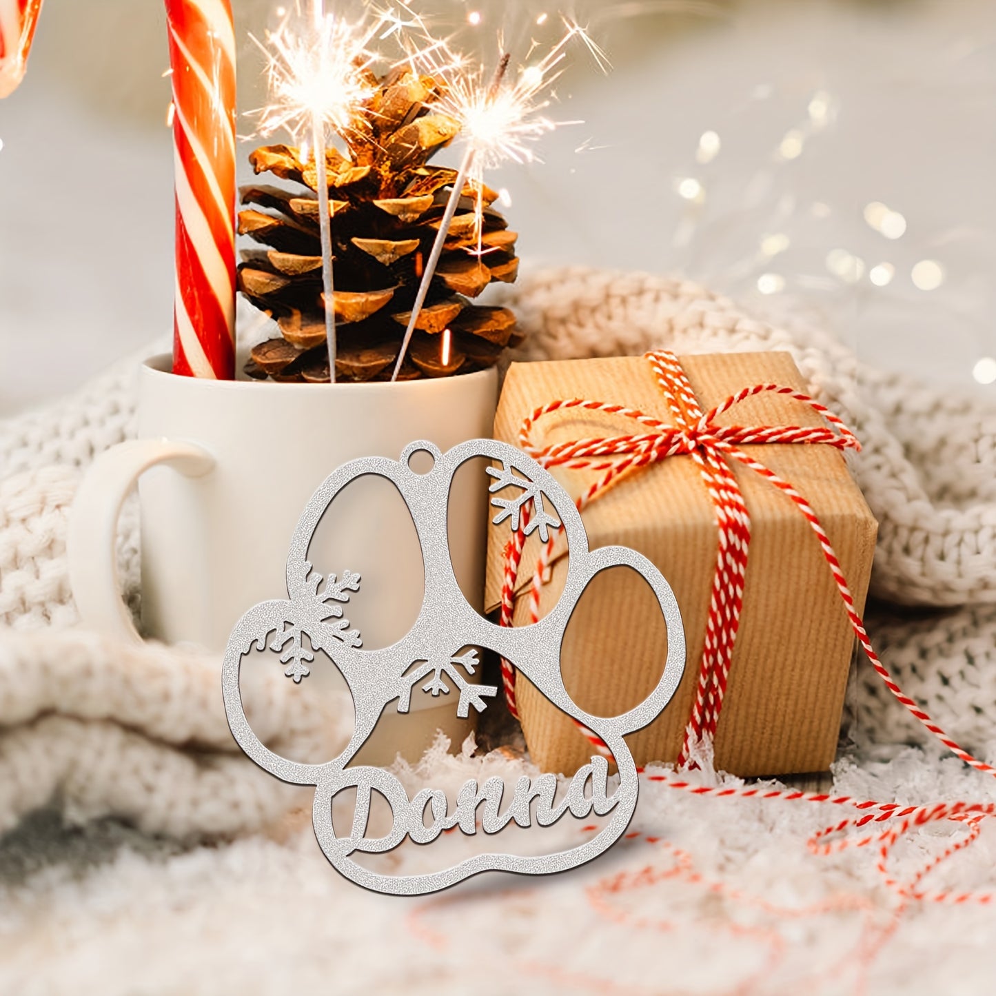 Personalized Christmas Ornament – Snowflake & Paw Print Wooden Keepsake