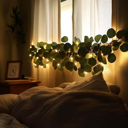 4pcs 78.74-Inch 20-Light Eucalyptus Leaf Wreath String Pendant with Teardrop Top - Battery-Powered Christmas Decoration with Warm Light, Realistic Leaves, Perfect for Centerpieces, Holiday Decorations, Classic Design.