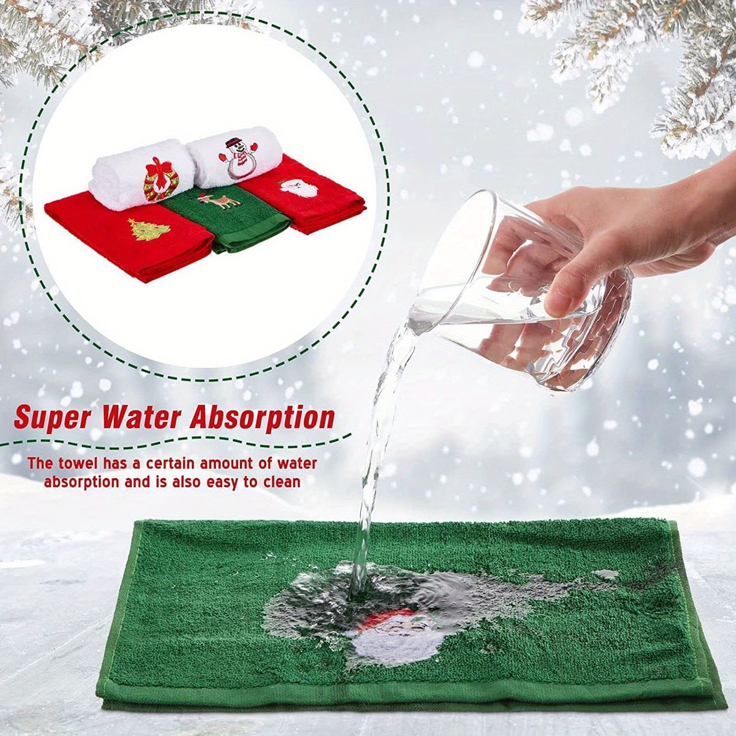 [Christmas] Set of Three Decorative Hand Towels for Christmas Featuring Embroidered Designs of Santa Claus, a Reindeer, a Snowman, And a Christmas Tree. Ideal for Use in The Kitchen Or Bathroom, These Towels Are Perfect for D