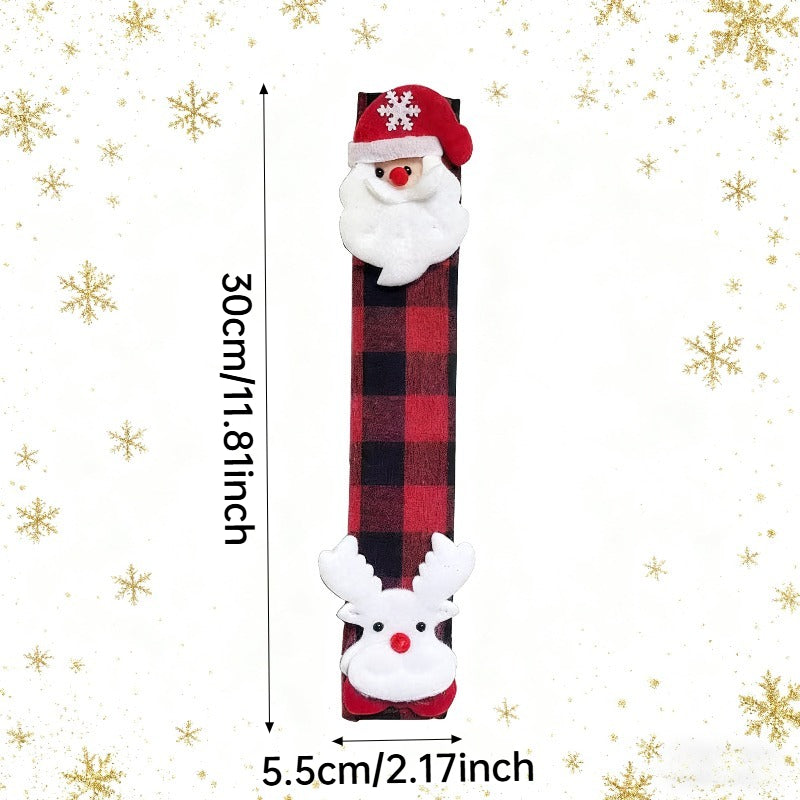 Festive Christmas Oven & Fridge Handle Cover with Plaid & Reindeer Antlers - Red/Green/Black Fabric Appliance, Battery-Free ic-like Fridge Door for Refrigerator & Stove (Compatible with Most Ovens) - Holiday Home