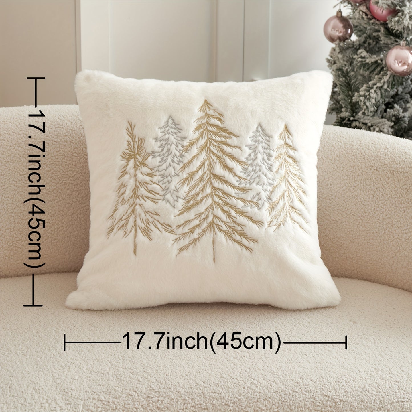 Christmas Tree Embroidered Pillowcase – Gold & Silver Holiday Décor (Cover Only)