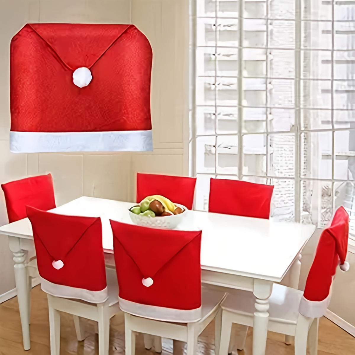 [Festive Red Chair Covers] 4pcs Festive Red Chair Covers with Santa Hat Design - Polyester, Hand Wash Only, Perfect for Christmas Dining & Living Room Decor, Adds Holiday Cheer to Your Table Setting, Christmas Decorations, Ch