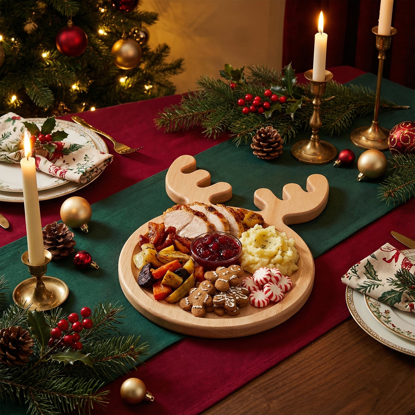 Christmas Wooden Snack Plates - Reindeer & Christmas Tree Shapes for Holiday Celebrations, Gatherings & Multi - Occasions