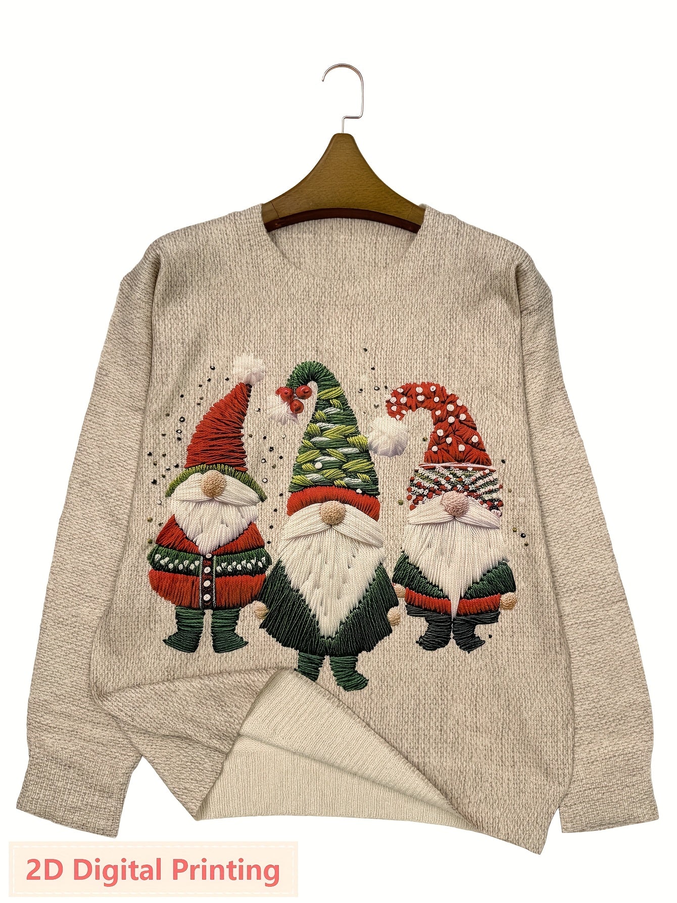 Winter Myth Raven & Santa Claus Ultra-HD 3D Sweater – Women’s Elegant Crewneck